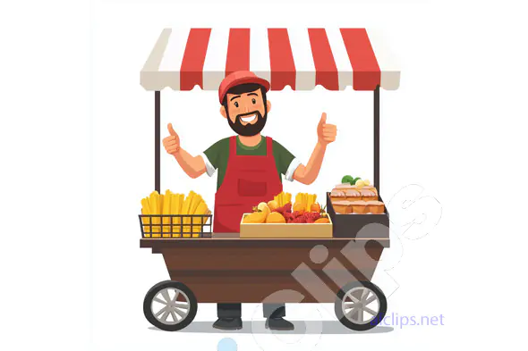Happy Vendor at Food Cart