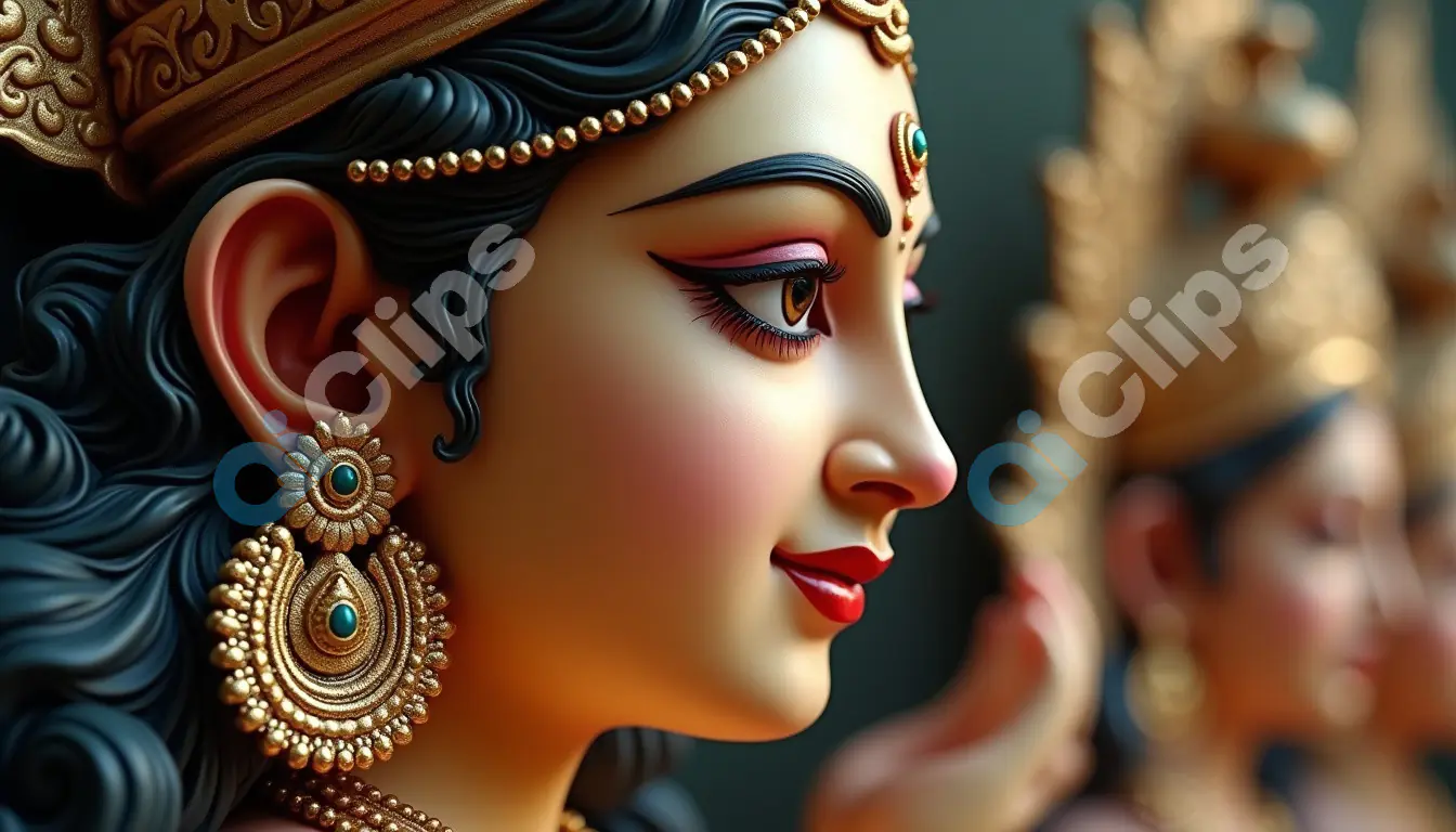 Side Profile of Goddess Durga with Ornate Earrings
