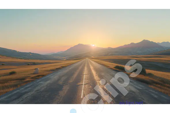 Endless Road to Sunrise in a Mountainous Landscape