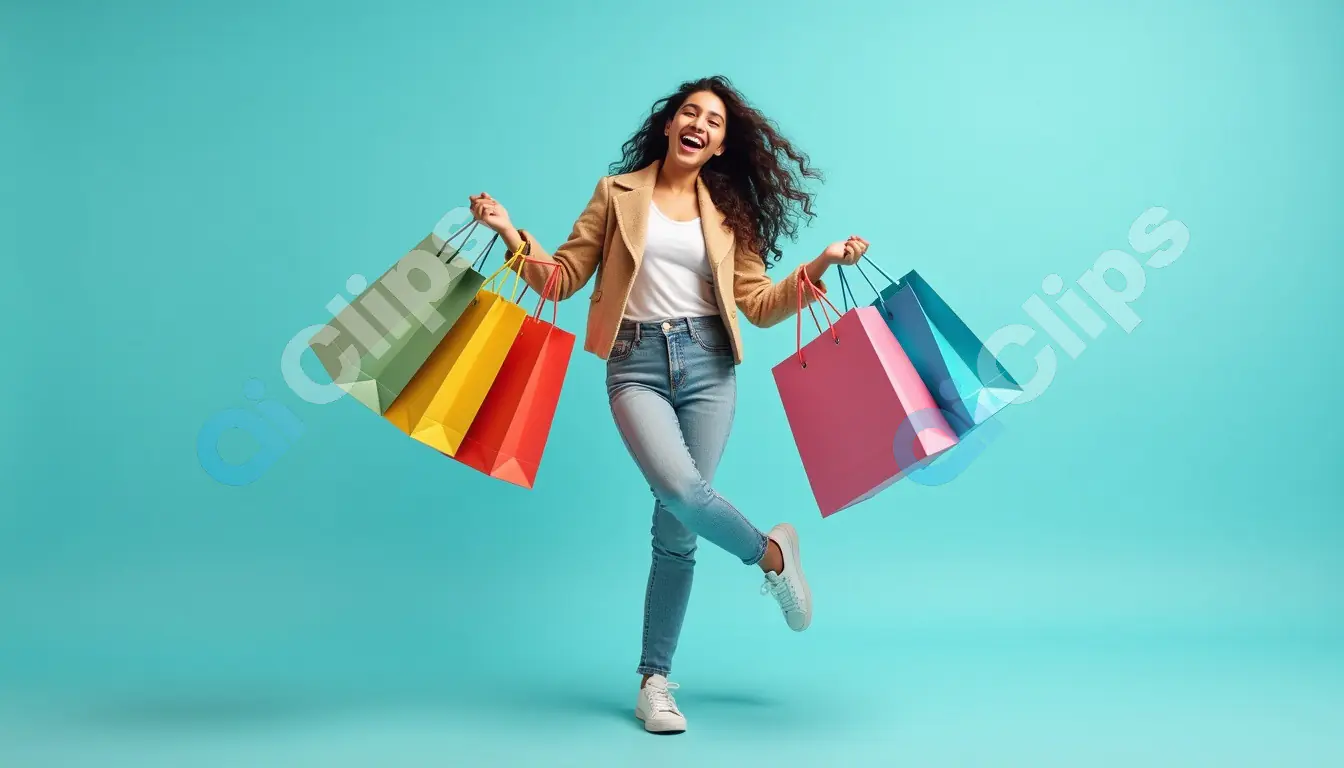 Joyful Shopper with Colorful Shopping Bags