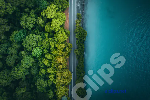 Aerial View of Forest Road by Ocean