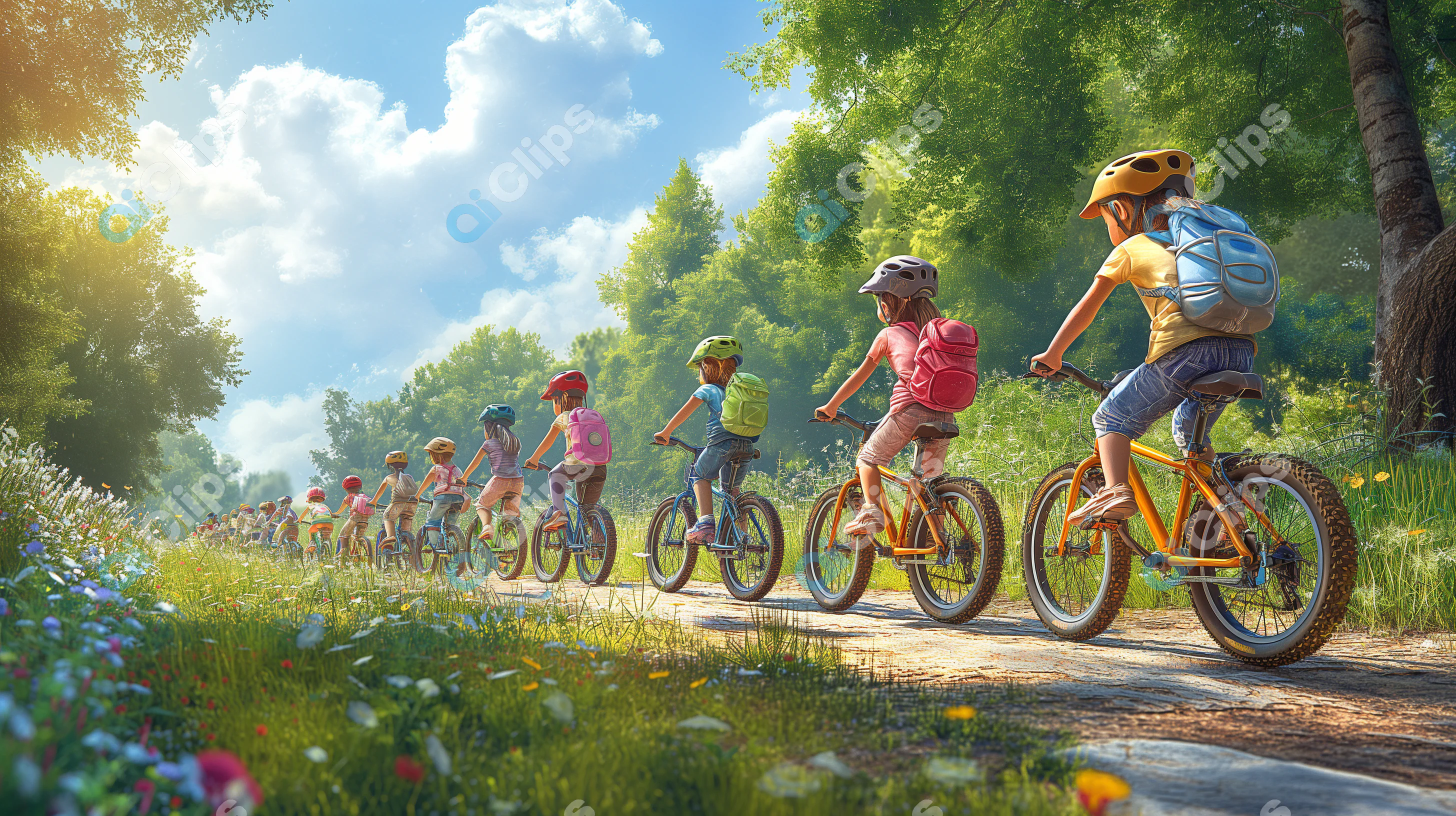 Children Biking in Nature