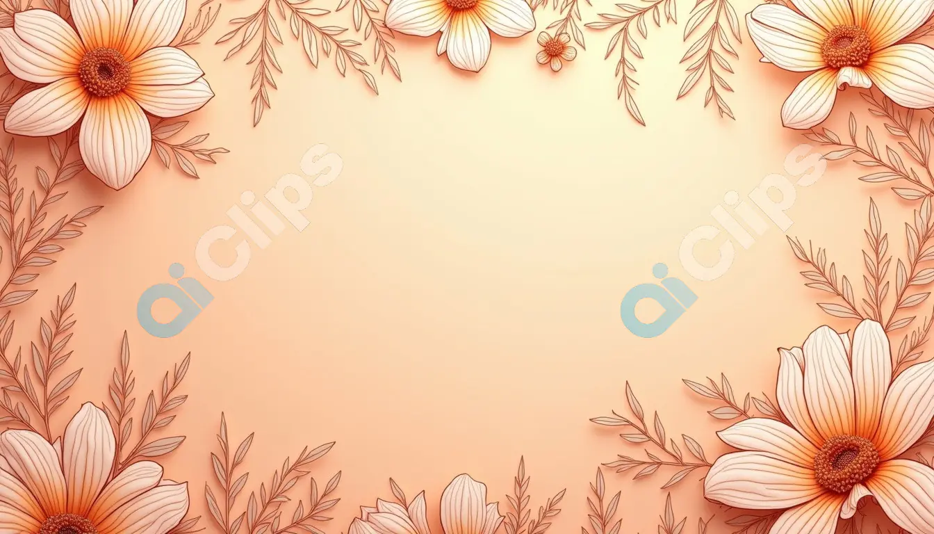 Floral Border with Soft Orange Hues on Peach Background