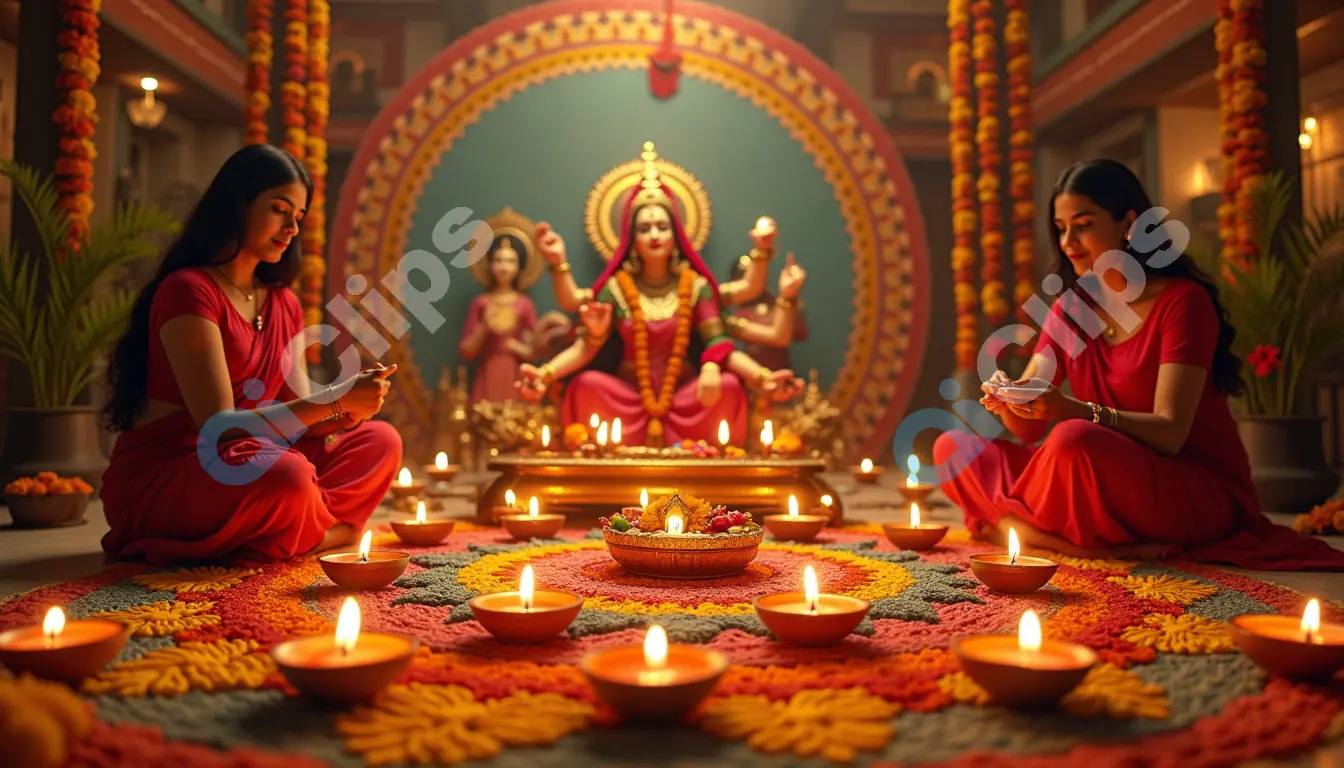 Navratri Celebration with Devotees Performing Aarti