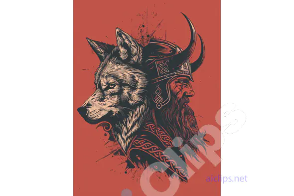 Viking Warrior and Wolf
