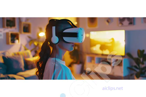 Woman Using VR Headset at Home