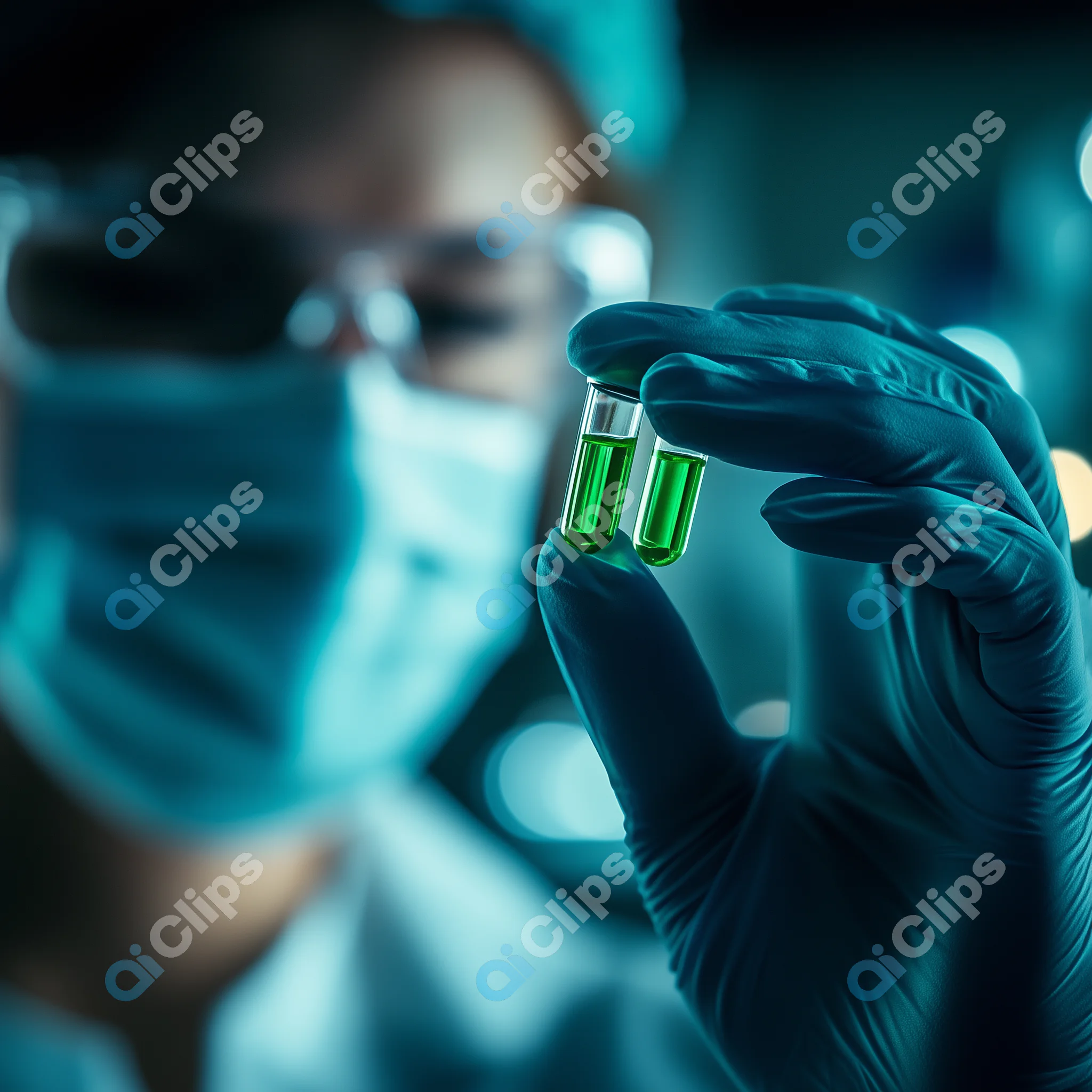 Scientist Holding Green Vials