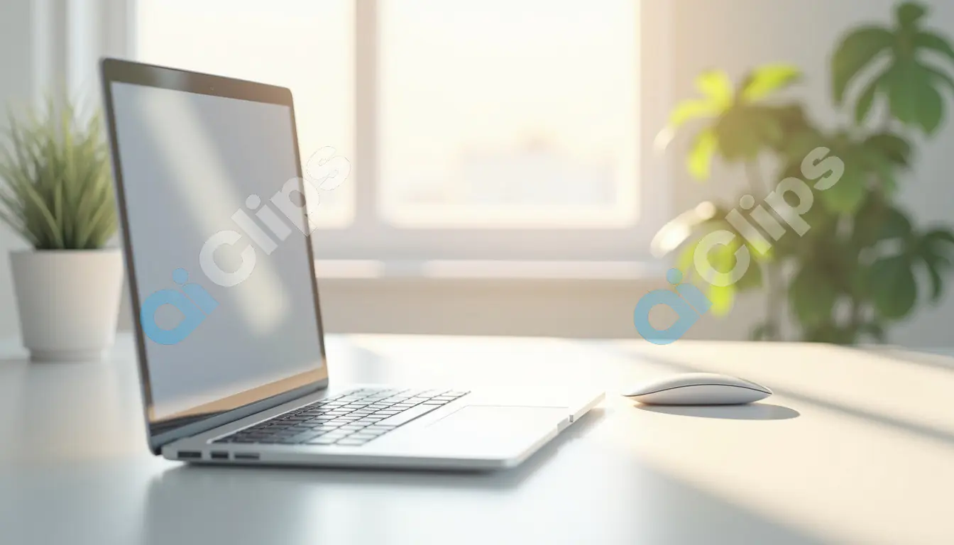 Modern Laptop Workspace with Natural Light and Greenery