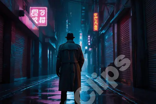 Noir Detective in Neon Alley