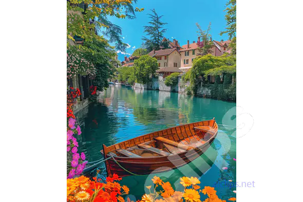 Tranquil Canal with Wooden Boat