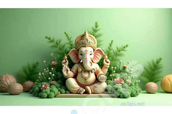 Divine Lord Ganesha Idol with Greenery and Floral Decor