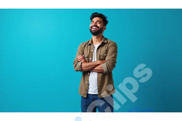 Cheerful Young Man Laughing with Arms Crossed