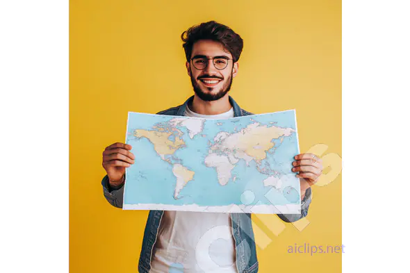 Smiling Traveler with World Map