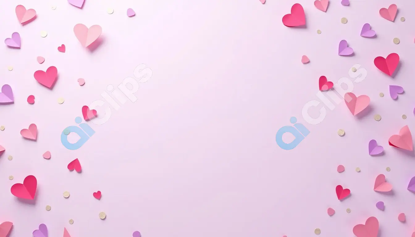 Pink and Purple Paper Hearts Border on Soft Pink Background