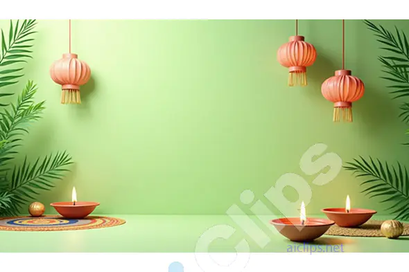 Diwali Decor with Diyas and Hanging Lanterns