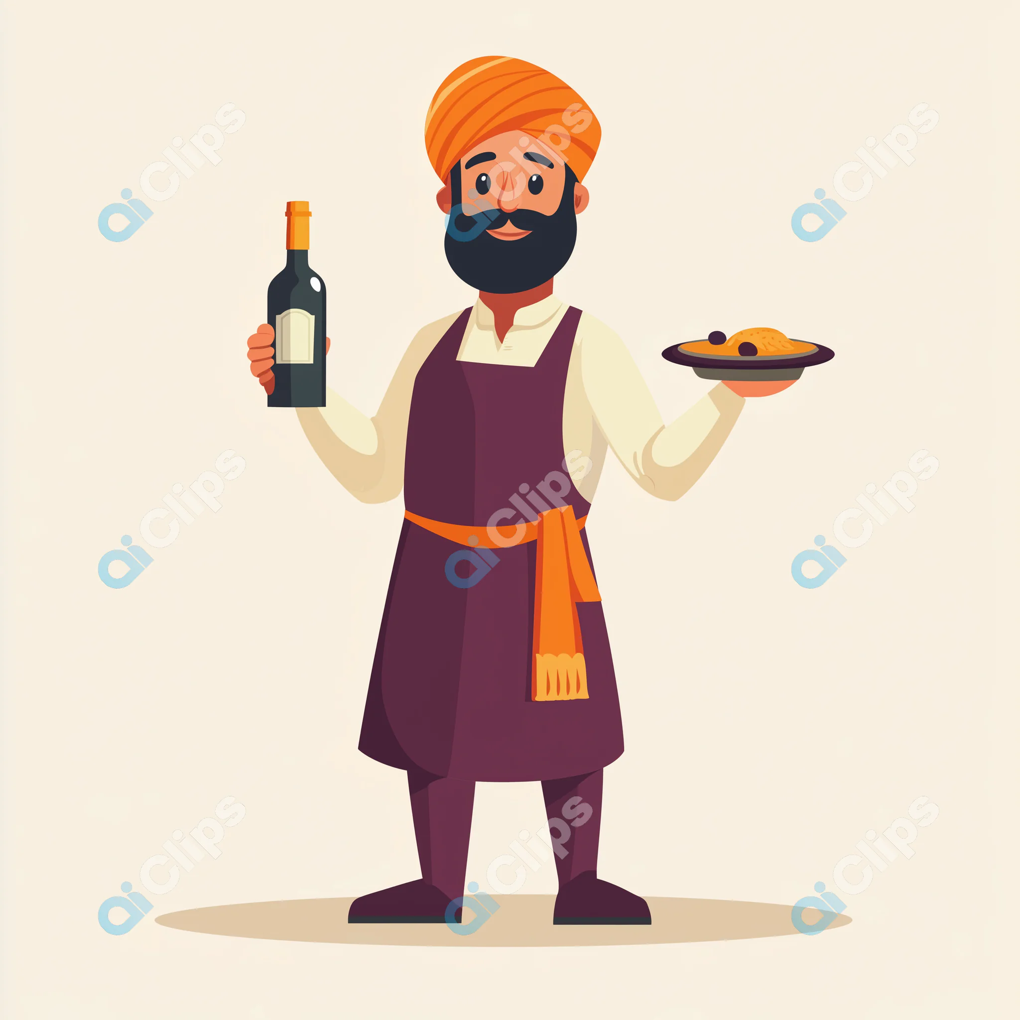 Chef Holding Wine and Dish