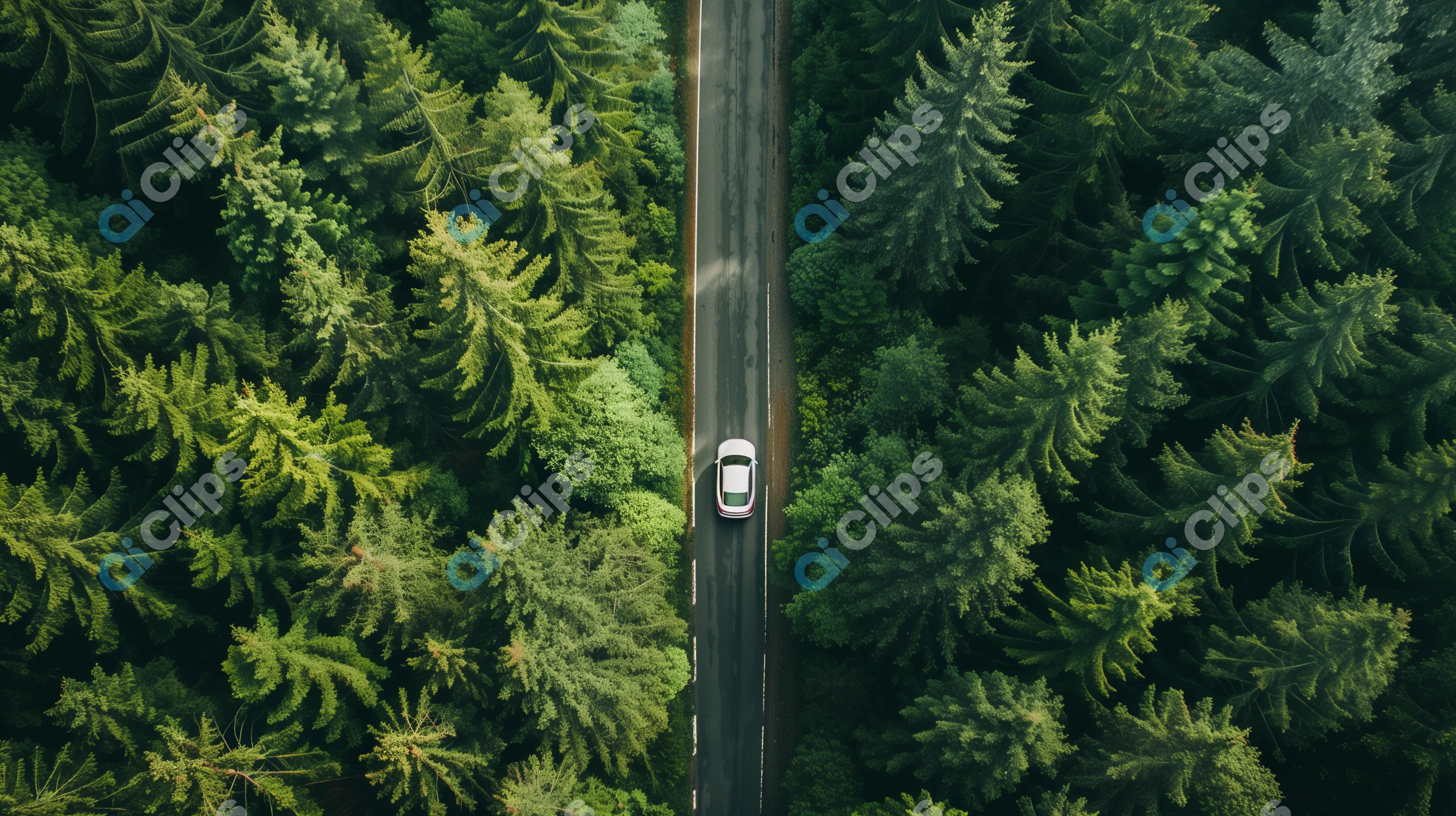 Aerial View of Car on Forest Road