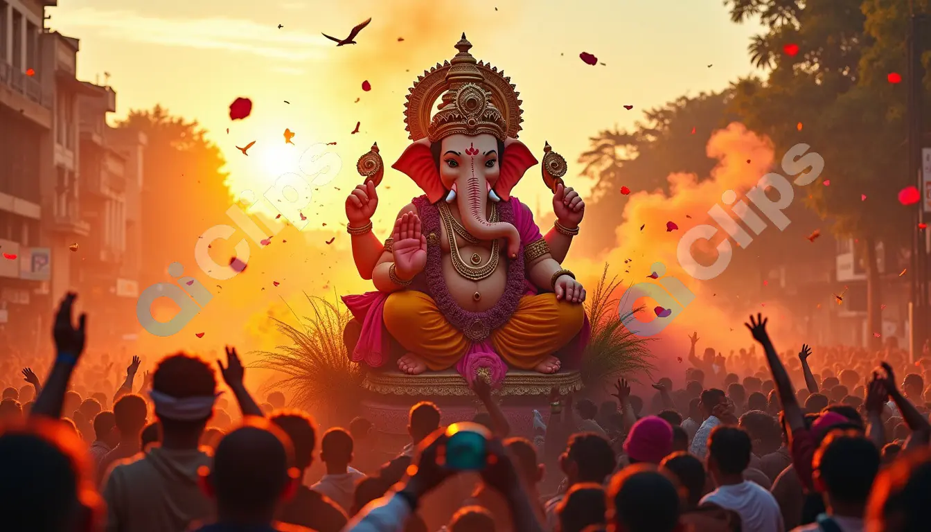Ganesh Chaturthi Visarjan Celebration at Sunset