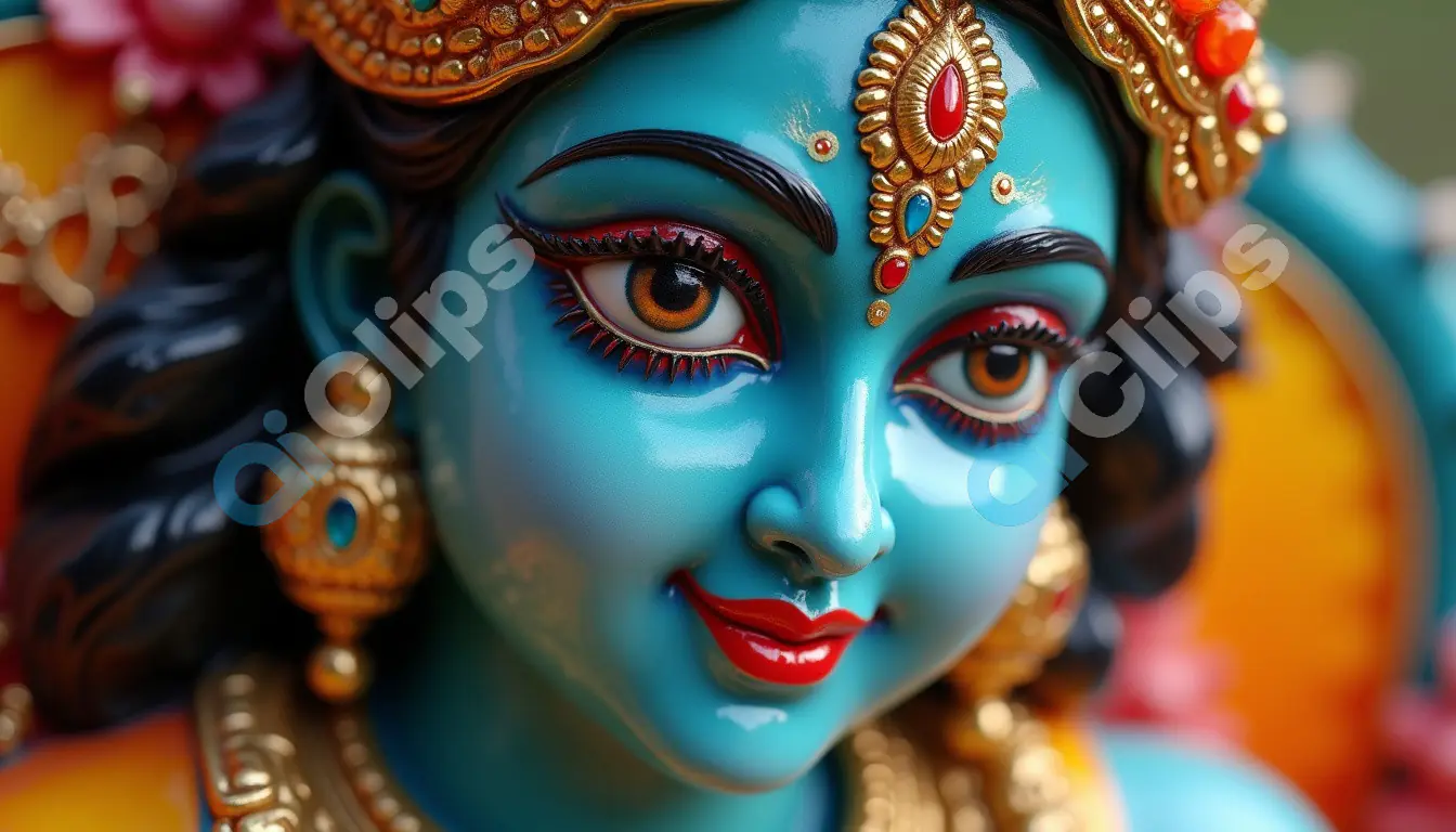 Close-Up of Lord Krishna’s Face with Detailed Adornments