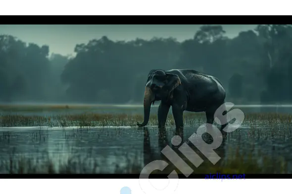 Elephant in Misty Wetlands