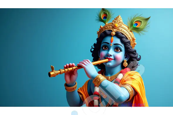 Playful Baby Krishna with Flute and Peacock Feathers