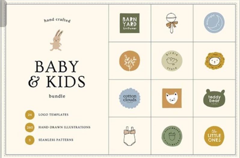 Creativemarket – BABY & KIDS Logos Doodles Patterns