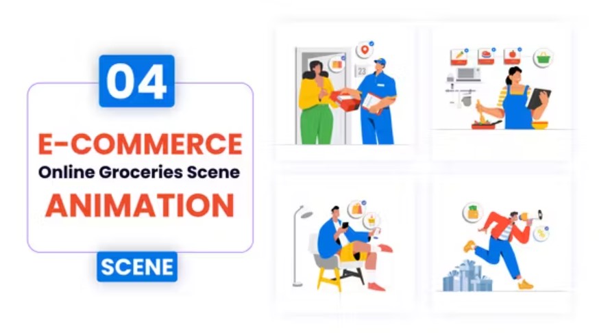 Videohive 54041685 E-Commerce Online Groceries Illustration Scene Animation