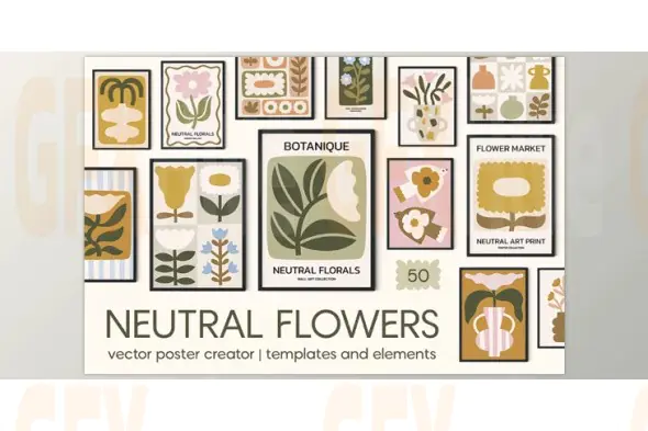Neutral Flowers Vector Print Creator (Creative Market 291276568)