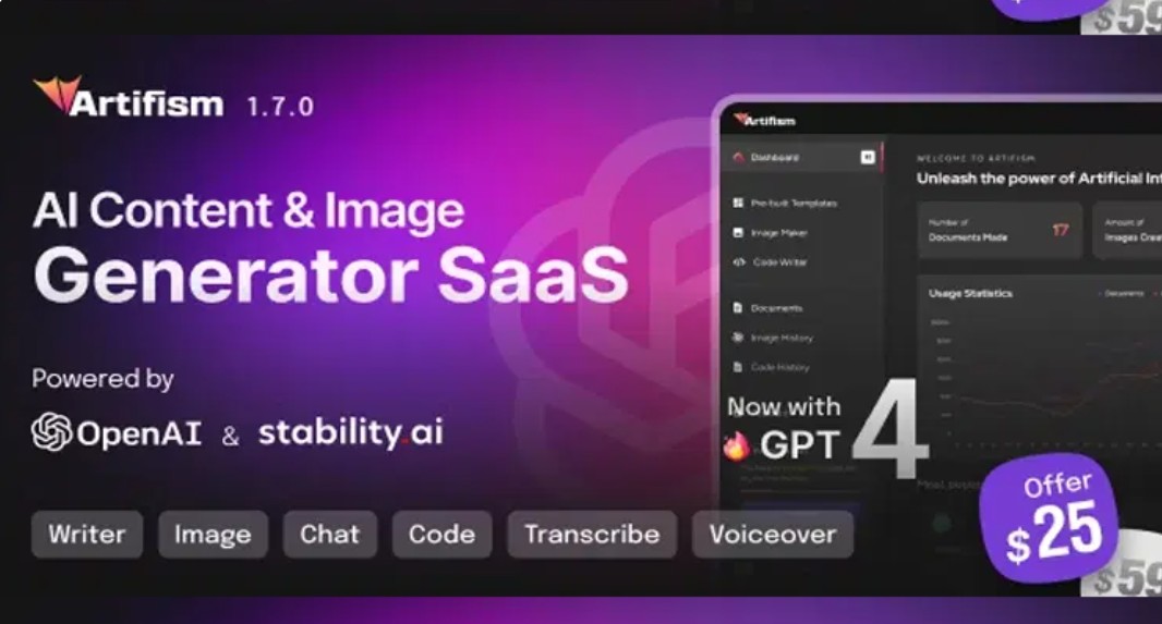 Artifism – AI Content & Image Generator SaaS
