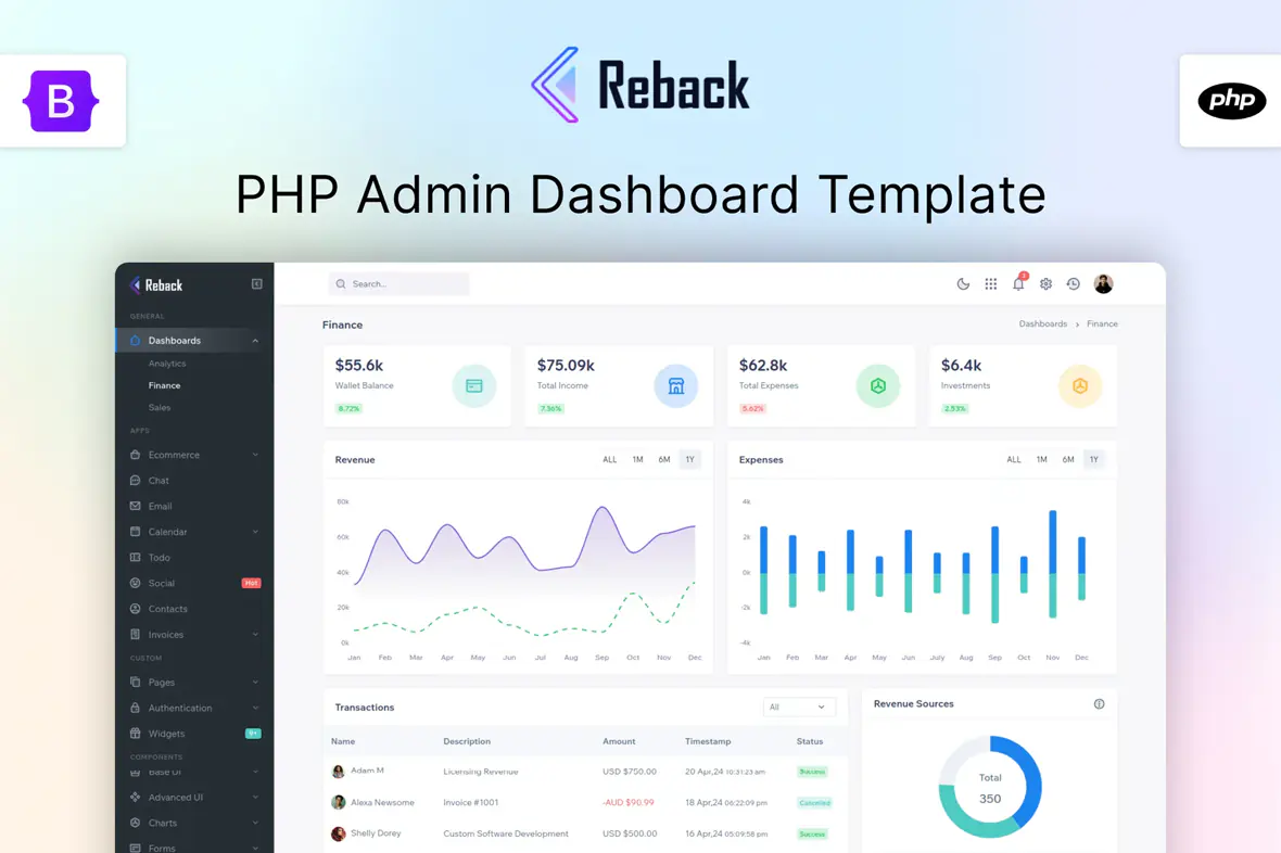 Reback - Bootstrap & PHP Admin Dashboard Template