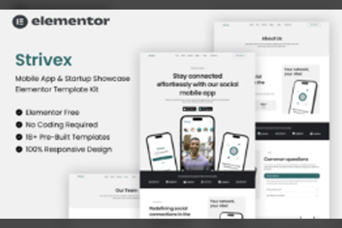 Strivex – Mobile App and Startup Showcase Elementor Template Kit April 1, 2025
